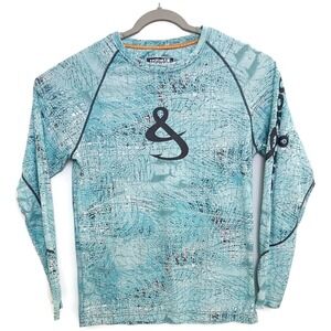 Hook & Tackle Shirt Mens Small Blue UPF‎ 50 Sun Protection Fishing Performance